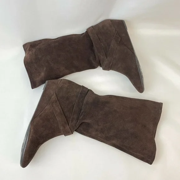 DKNY Women Alina Wedge Mid-Calf Cow Suede Boots Chocolate Brown US10 EU41 - Picture 5 of 6